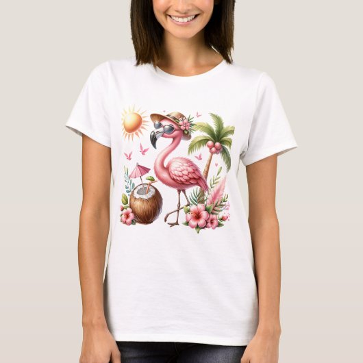 Roze flamingo ontwerp op dames kleding t-shirt (Voorkant)