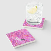 Roze Flamingo ook Stenen Onderzetter (Zijkant)