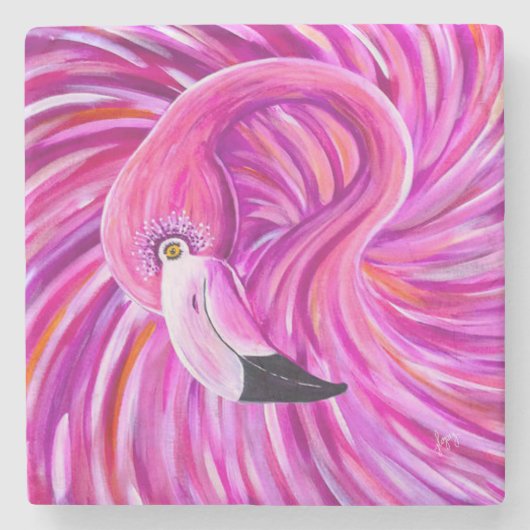 Roze Flamingo ook Stenen Onderzetter (Voorkant)