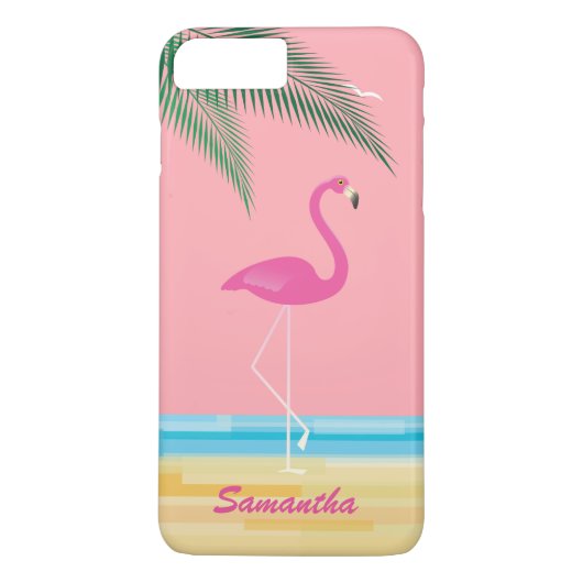 Roze Flamingo op Beach iPhone 7 plus Hoesje Coral (Achterkant)