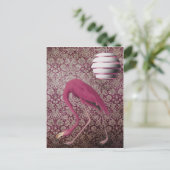 Roze Flamingo op behangpapier Briefkaart (Staand voorkant)