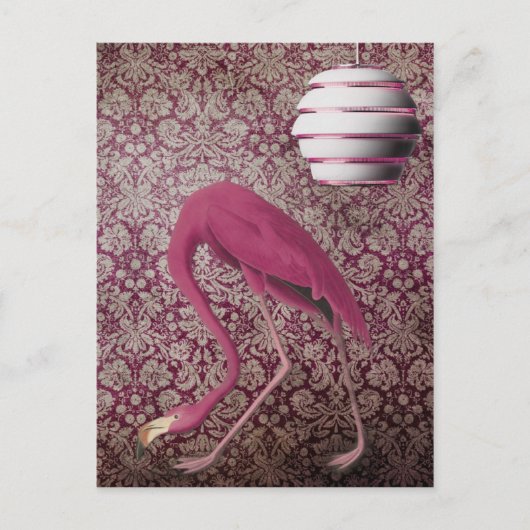 Roze Flamingo op behangpapier Briefkaart (Voorkant)