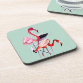  roze flamingo op blauw bier onderzetter (Linkerzijde)