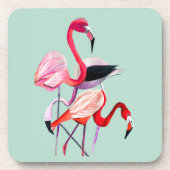  roze flamingo op blauw bier onderzetter (Voorkant)