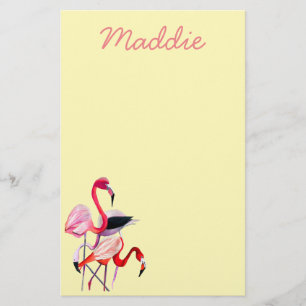 roze flamingo op blauw briefpapier