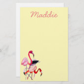  roze flamingo op blauw briefpapier (Voorkant / Achterkant)