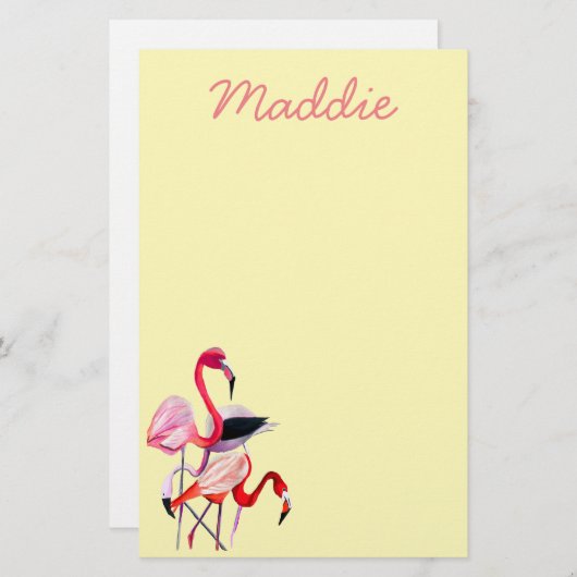  roze flamingo op blauw briefpapier (Voorkant / Achterkant)