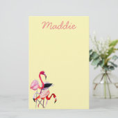 roze flamingo op blauw briefpapier (Staand voorkant)