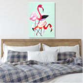 roze flamingo op blauw canvas afdruk (Insitu (Slaapkamer))