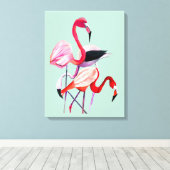 roze flamingo op blauw canvas afdruk (Insitu (Houten vloer))