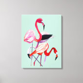 roze flamingo op blauw canvas afdruk (Voorkant)