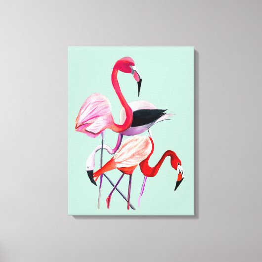 roze flamingo op blauw canvas afdruk (Voorkant)