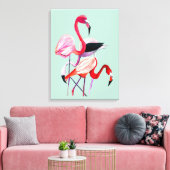 roze flamingo op blauw canvas afdruk (Insitu (Woonkamer))