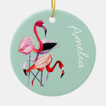  roze flamingo op blauw