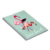 roze flamingo op blauw notitieboek (Rechterzijde)