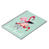 roze flamingo op blauw notitieboek (Linkerzijde)
