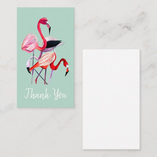  roze flamingo op blauw notitiekaartje (Voorkant / Achterkant)