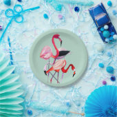 roze flamingo op blauw papieren bordje (Feest)