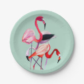  roze flamingo op blauw papieren bordje (Voorkant)