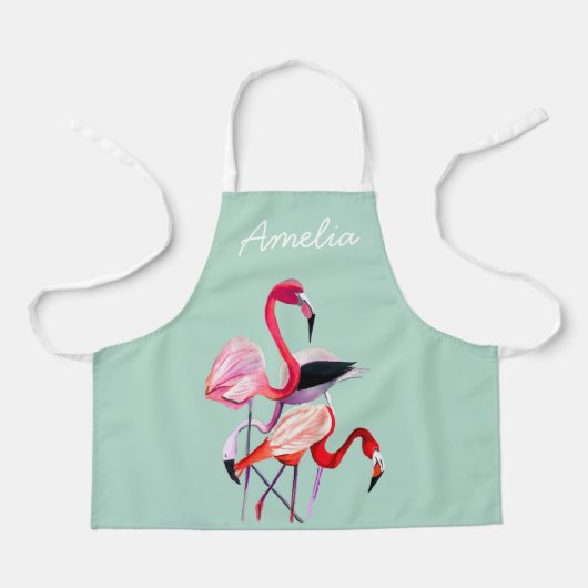 roze flamingo op blauw schort (Voorkant)