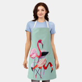 roze flamingo op blauw schort (Gedragen)