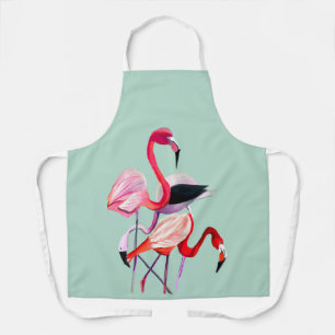 roze flamingo op blauw schort