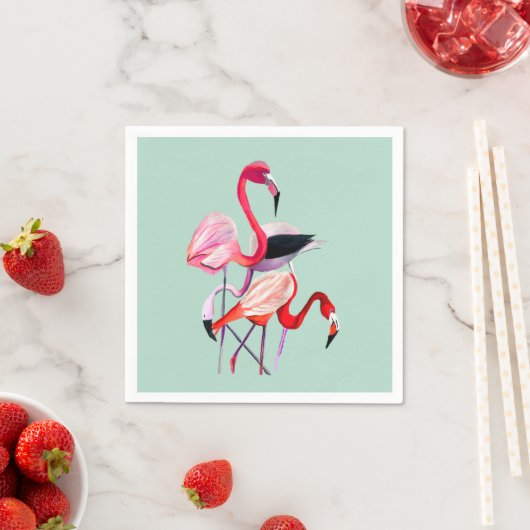  roze flamingo op blauw servet (Insitu)