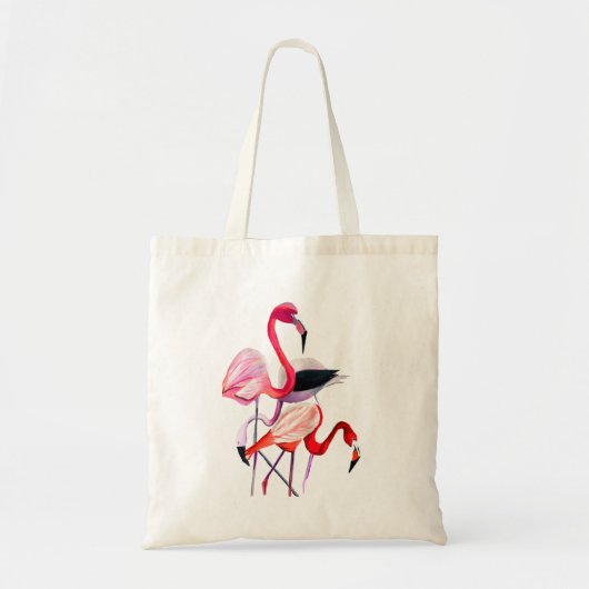 roze flamingo op blauw tote bag (Voorkant)