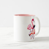roze flamingo op blauw tweekleurige koffiemok (Voorkant rechts)