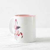 roze flamingo op blauw tweekleurige koffiemok (Voorkant links)