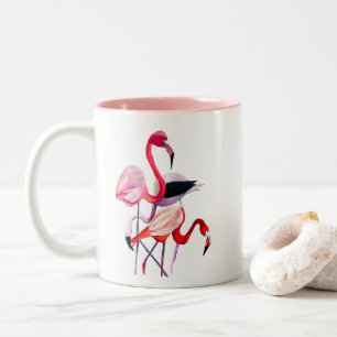  roze flamingo op blauw tweekleurige koffiemok