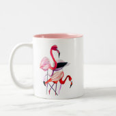  roze flamingo op blauw tweekleurige koffiemok (Links)
