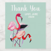 roze flamingo op blauw wijn etiket (Enkel label)