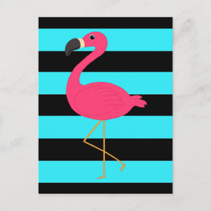 Roze Flamingo op Blauwgroen en zwart Briefkaart