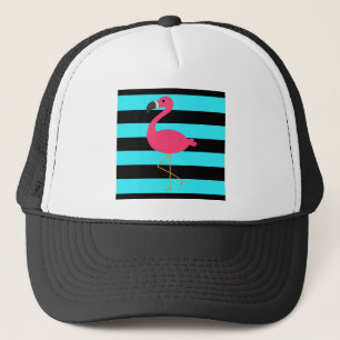 Roze Flamingo op Blauwgroen en zwart Trucker Pet