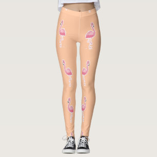 roze flamingo op bleek sinaasappel leggings