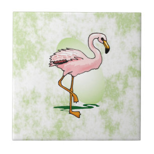 Roze Flamingo op Bleke groene achtergrond Tegeltje