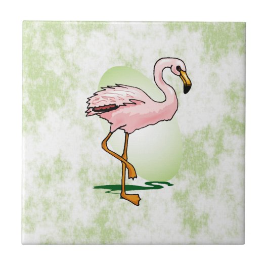 Roze Flamingo op Bleke groene achtergrond Tegeltje (Voorkant)