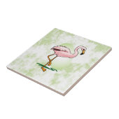 Roze Flamingo op Bleke groene achtergrond Tegeltje (Zijkant)