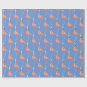 Roze Flamingo op Blue Birthday Cadeaupapier (Vlak)