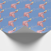 Roze Flamingo op Blue Birthday Cadeaupapier (Hoek)