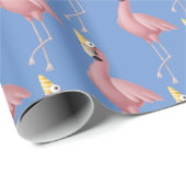 Roze Flamingo op Blue Birthday Cadeaupapier (Rol Hoek)