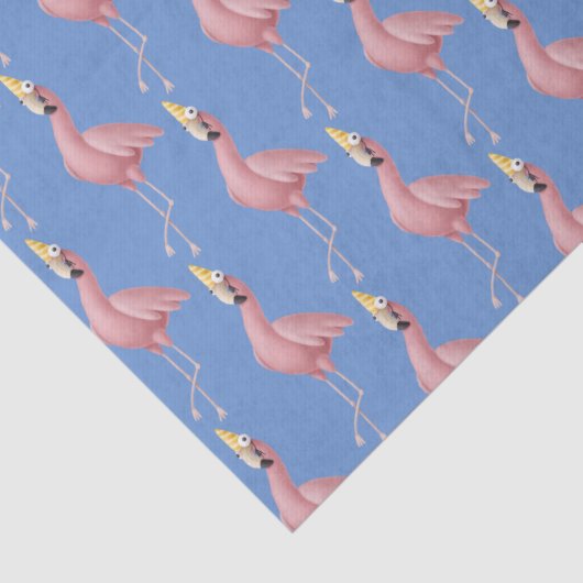 Roze Flamingo op Blue Birthday Tissuepapier (Detail)