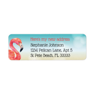 Roze Flamingo op Bokeh Strand Nieuwe Adres Etiket
