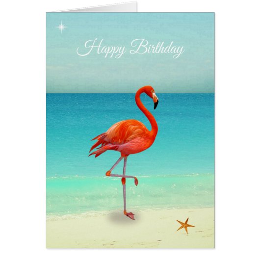 Roze Flamingo op de Beach Birthday Kaart (Voorkant)