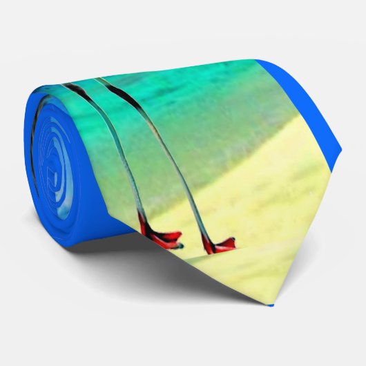 Roze Flamingo op de strand Stropdas (Opgerold)