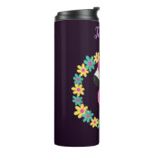 Roze Flamingo op een diepe paarse achtergrond Thermosbeker (Gedraaid links)