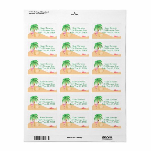 Roze Flamingo op een strand Adresetiketten Etiket (Full Sheet)
