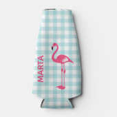 Roze Flamingo op Gingham Bottle Cooler (Voorkant)