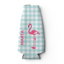Roze Flamingo op Gingham Bottle Cooler